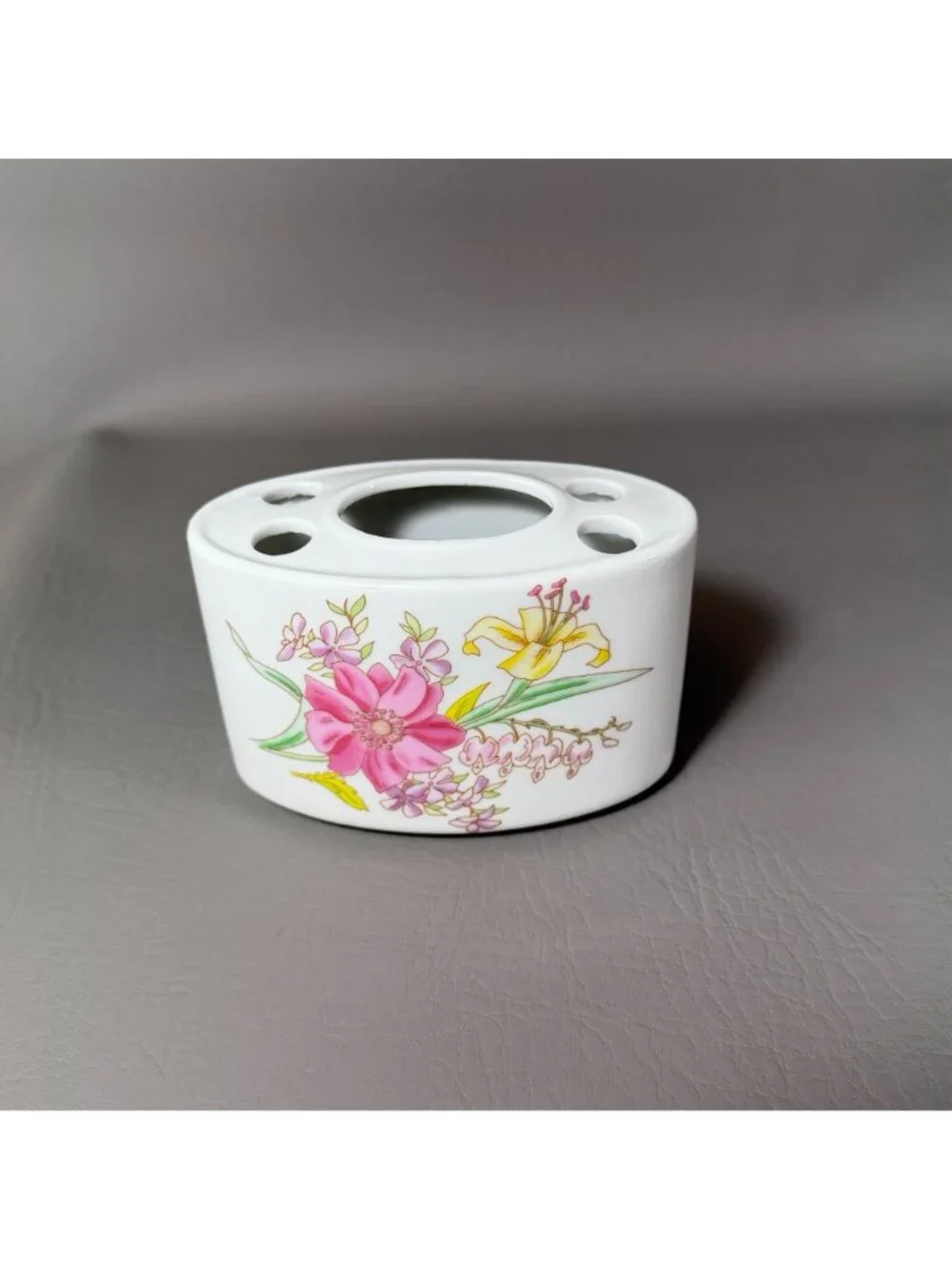 Vintage Japan Floral Ceramic Toothbrush Holder Retro Bathroom Toothpaste Cup